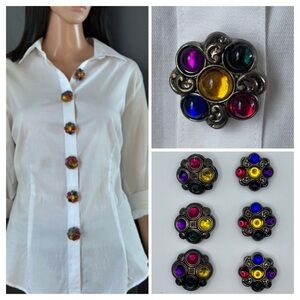 Set of 6 Vintage Jewel-Tone Ornate Button Covers